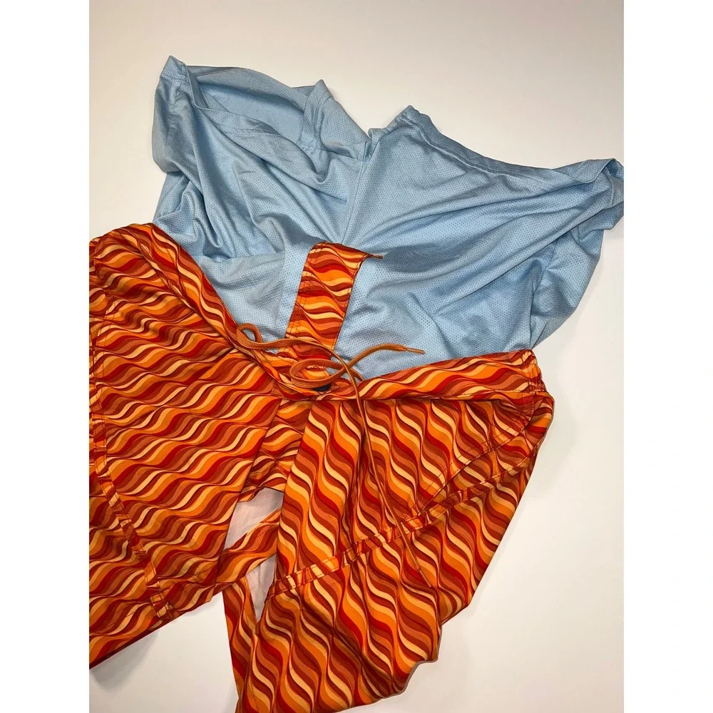 Fair Harbor Sextant Trunk Mens 34 Orange Retro Wave BreezeKnit Liner Swim Shorts